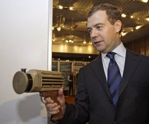 Russia's First Deputy Prime Minister and president-elect Dmitry Medvedev visits a Nuclear Research Centre in the city of Dubna outside Moscow